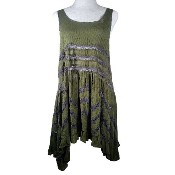 Intimately Free People Womens XS Green and Purple Top Lace Polka‎ Dots Ruffles - Picture 1 of 9